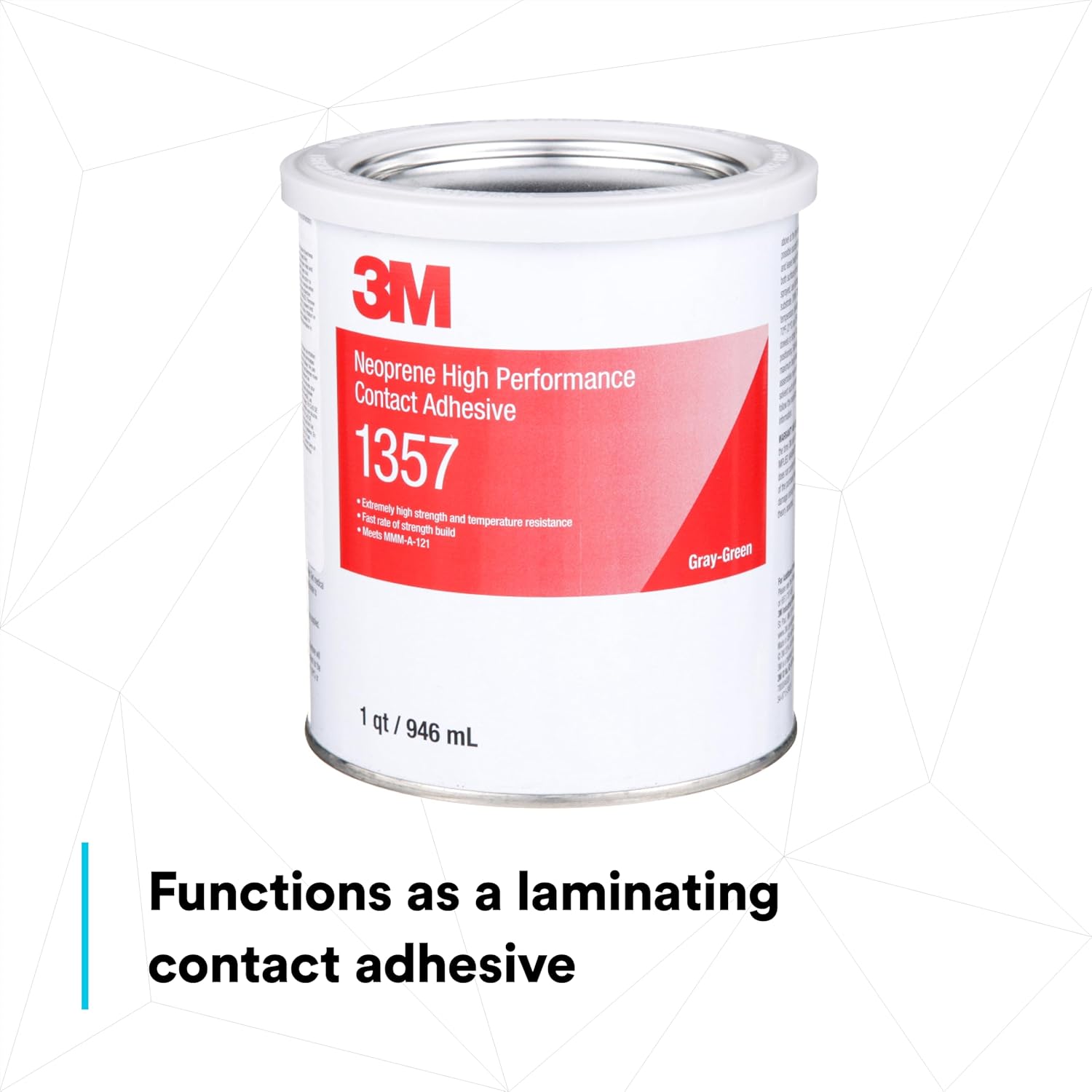 3M Neoprene High Performance Contact Adhesive 1357, Gray-Green, 1 Quart Can