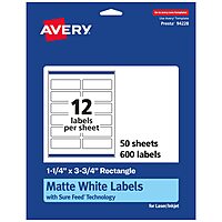 Avery Matte White Rectangle Labels, Sure Feed Technology, 1.25" x 3.75"