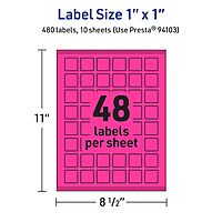 AVERY Neon Magenta Printable Square Labels 1" x 1"