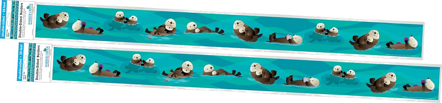 Barker Creek Double-Sided Border, Sea & Sky Otters, Trim Out Bulletin Boards and Create Colorful Displays with 70' of