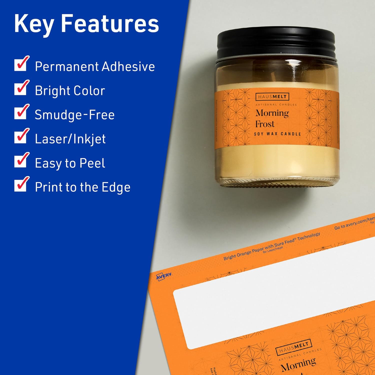 Avery Printable Rectangle Labels, Sure Feed Technology, 3" x 7", Bright Orange, Print-to-The-Edge, Laser/Inkjet Printable