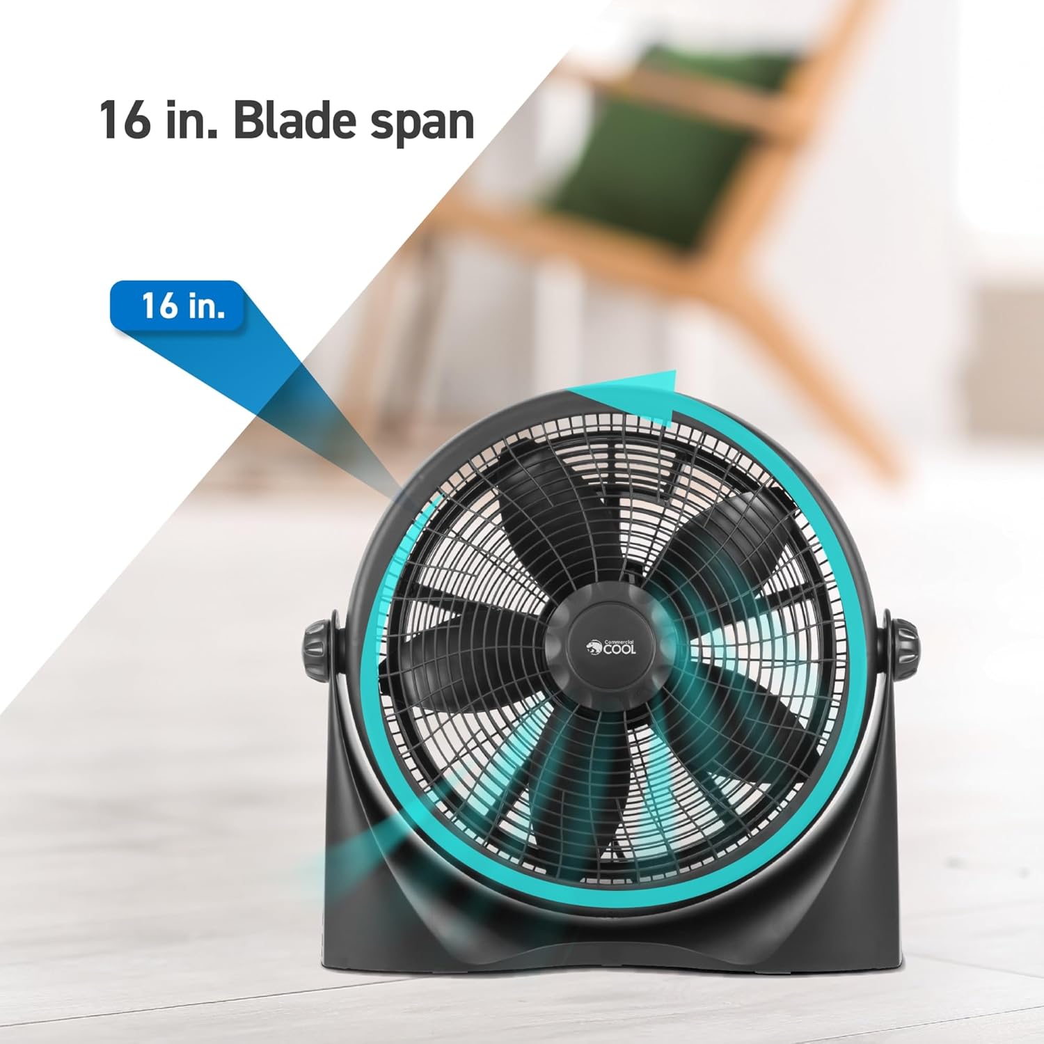 Commercial Cool 16in High-Velocity Floor Fan, 19-3/16inH x 20-9/16inW x 6-7/16inD, Black