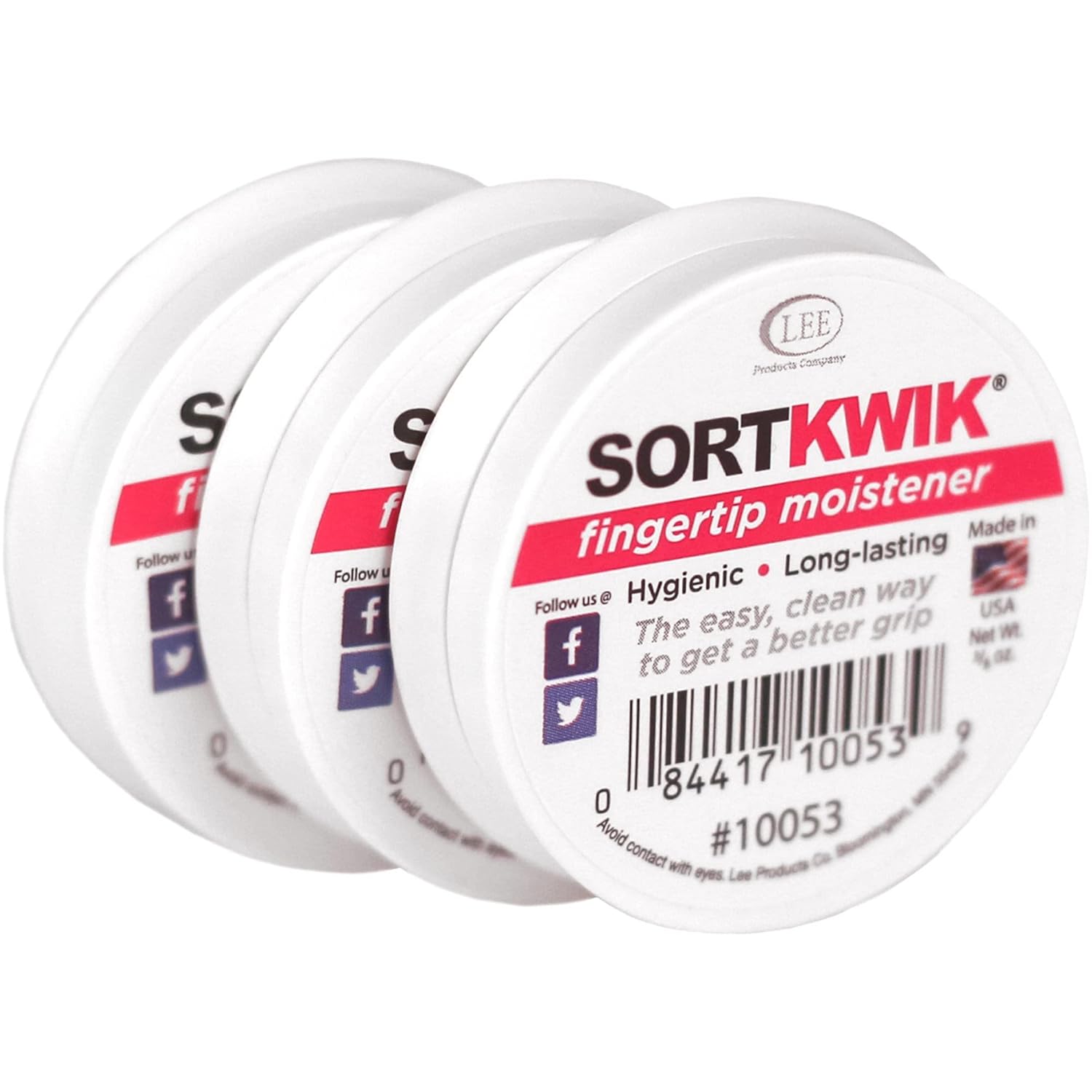 Lee Sortkwik Fingertip Moistener, 50% Recycled, 0.38 oz, Pink, Pack of 3