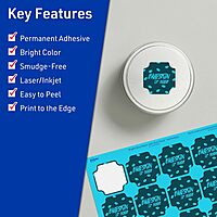 Avery Printable Square Scalloped Labels, Sure Feed Technology, 1-5/8" x 1-5/8", Bright Blue Labels, Print-to-The-Edge, Laser/Inkjet Printable, 200 Total, Great for Cosmetics and Jars 200 labels