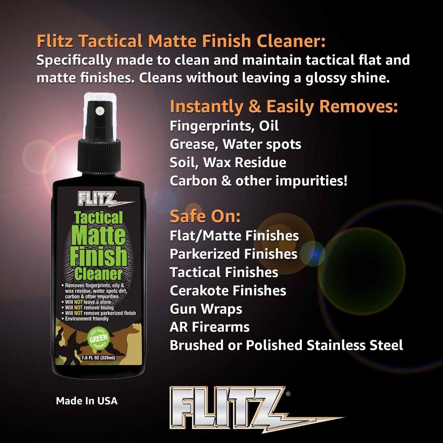 Flitz Tactical Matte Finish Cleaner - 7.6oz Bottle of USA-Made Gun Cleaner Spray to Remove Fingerprints, Oil
