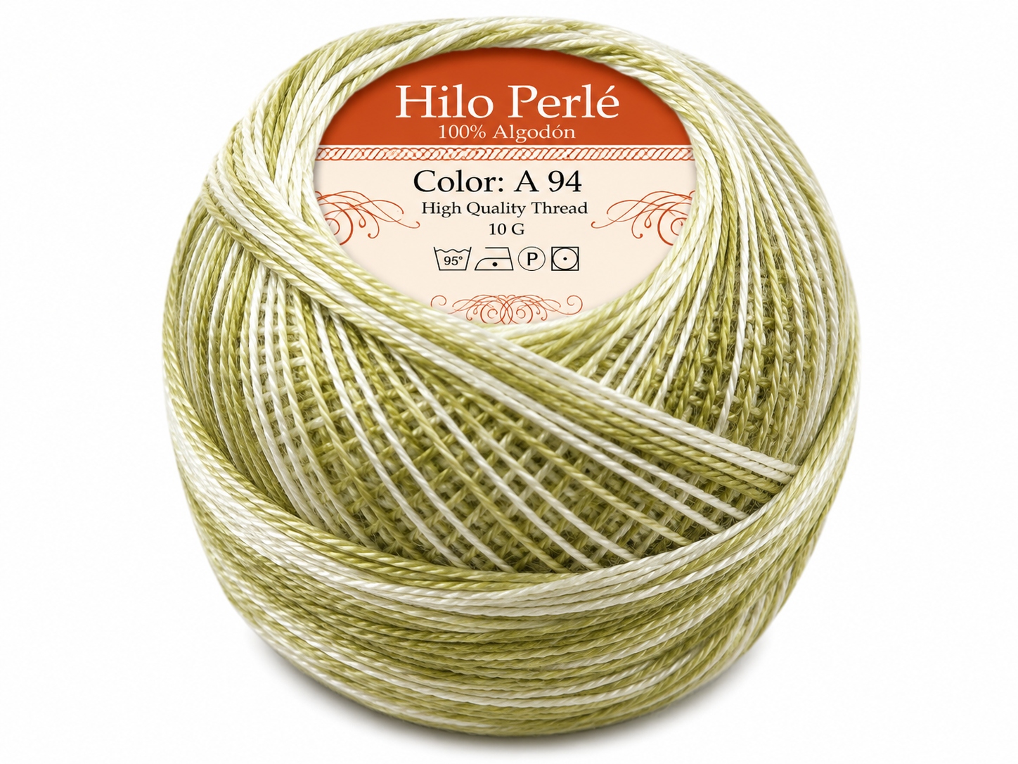 Hilo perlé para bordar #8 100% algodón Color Verde Caqui Matizado - 94 - 10 gramos por ovillo (Caja por 10 Ovillos)