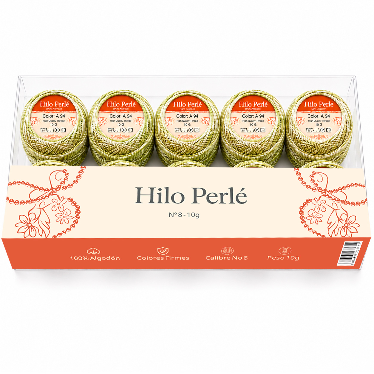 Hilo perlé para bordar #8 100% algodón Color Verde Caqui Matizado - 94 - 10 gramos por ovillo (Caja por 10 Ovillos) Hilo perlé para bordar #8 100% algodón Color Verde Caqui Matizado - 94 - 10 gramos por ovillo (Caja por 10 Ovillos)