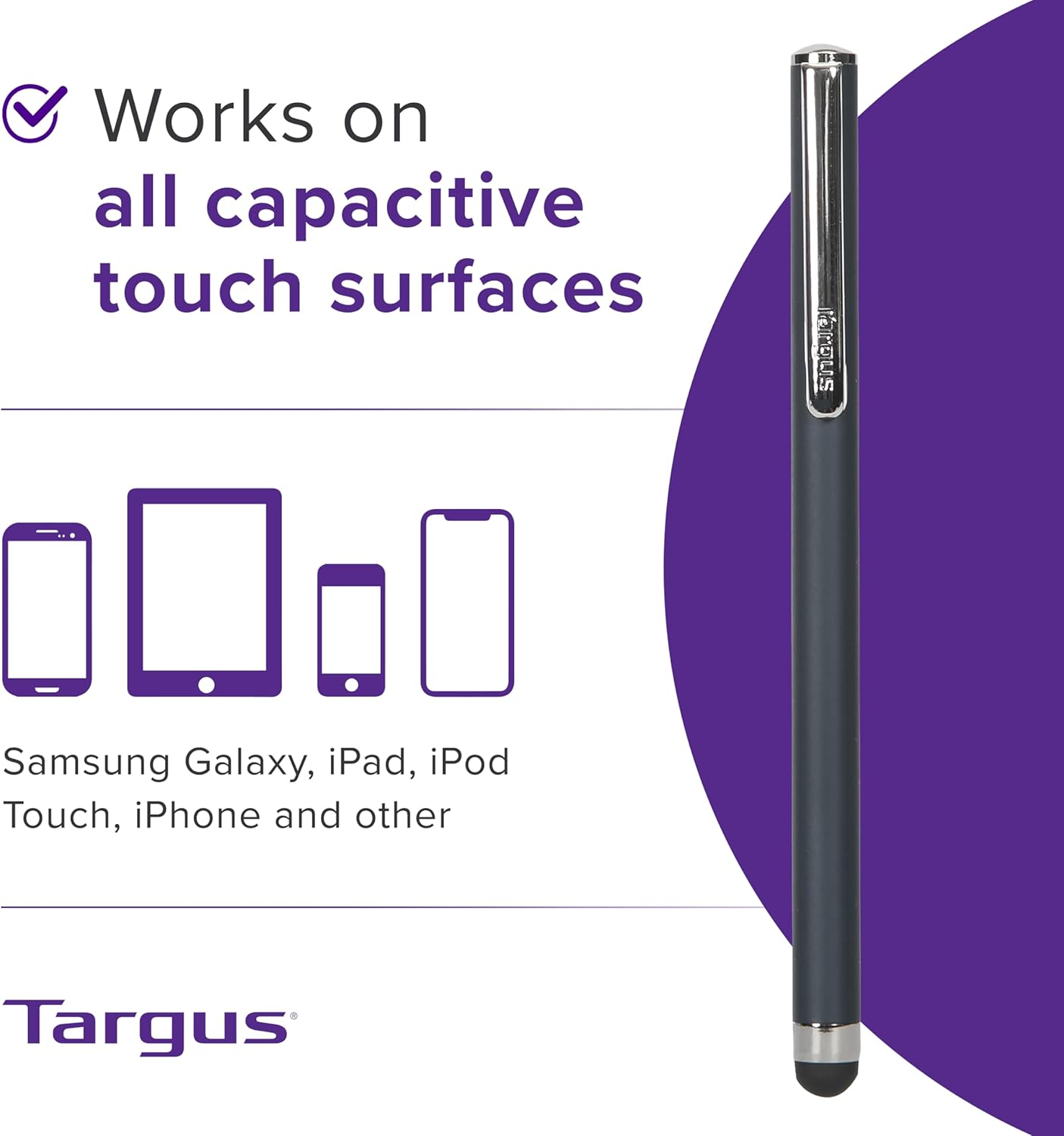 Targus Stylus for iPad, iPhone, iPod, Samsung Tablets, Smartphones and Other Touchscreen Devices, Black (AMM01TBUS)