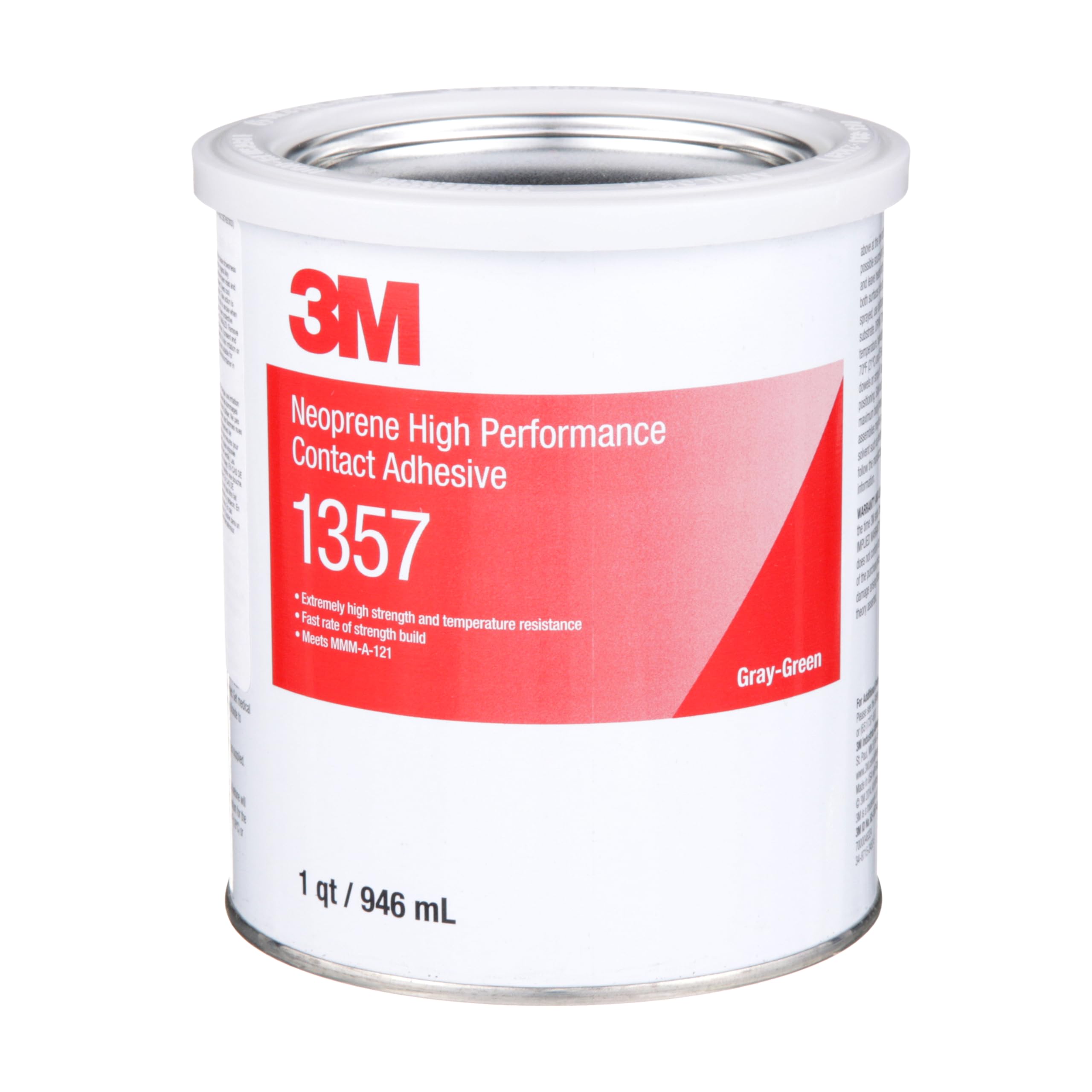 3M Neoprene High Performance Contact Adhesive 1357, Gray-Green, 1 Quart Can
