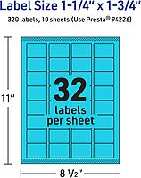 AVERY Printable Rectangle Labels, Sure Feed, 1-1/4" x 1-3/4", Bright Blue