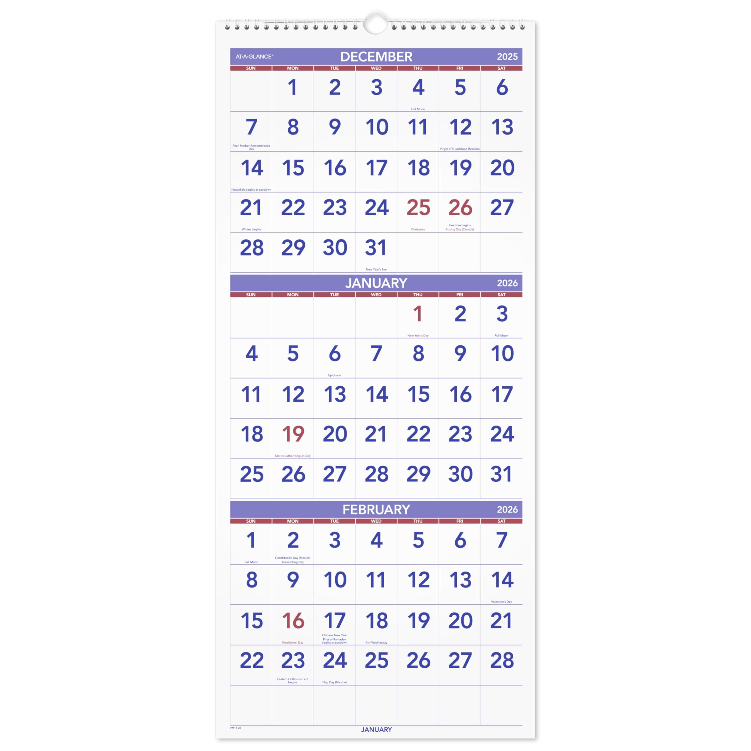 AT-A-GLANCE Three-Month Reference Wall Calendar