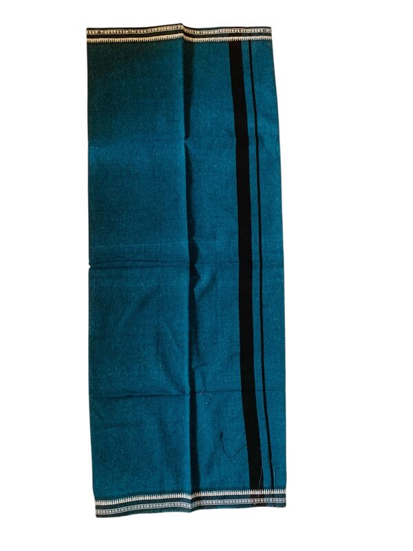 Kuthampully Men's Pure Cotton Color Dhothi | Kerala Cotton Mundu | Plain Color Dhoti For Men | Traditional South Indian Dhoti | EKM-900 | Pack -1 (Ocean Blue)