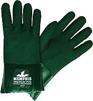 MCR Safety 6412 Memphis 12" Premium Double Dipped PVC Nitrile Reinforced Gloves, Jersey Lined with Sandy Finish, Large