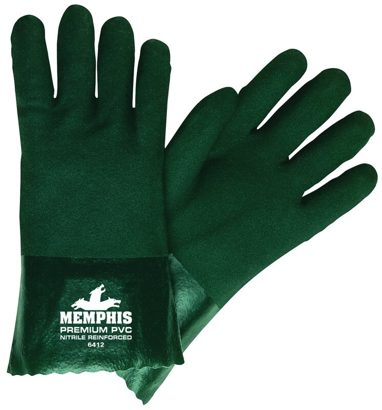 MCR Safety 6412 Memphis 12" Premium Double Dipped PVC Nitrile Reinforced Gloves, Jersey Lined with Sandy Finish, Large