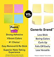 Post-it Super Sticky Lined Notes, 6 Sticky Note Pads, 4 x 4 in., School Supplies for Students, Ideal for Textbooks