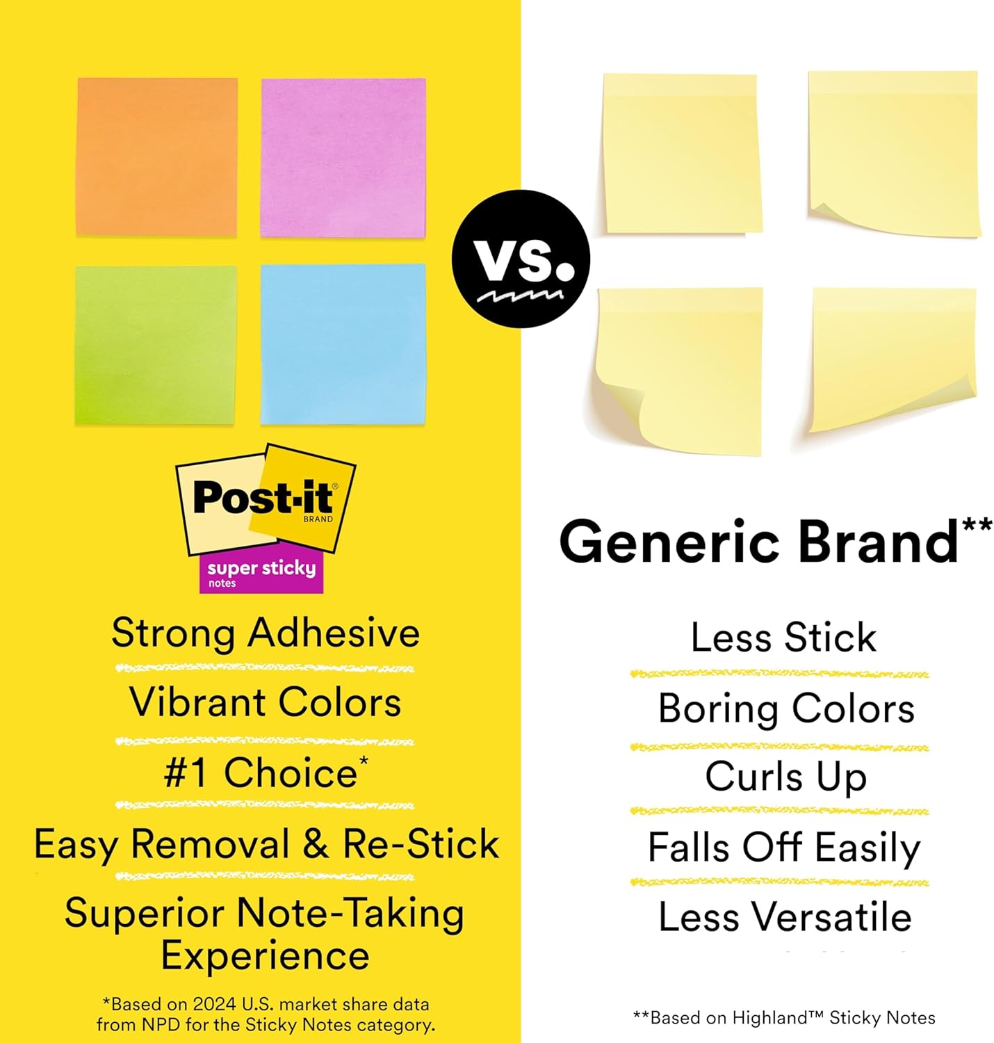 Post-it Super Sticky Notes, 24 Sticky Note Pads, 3 x 3 in., School Supplies, Office Products