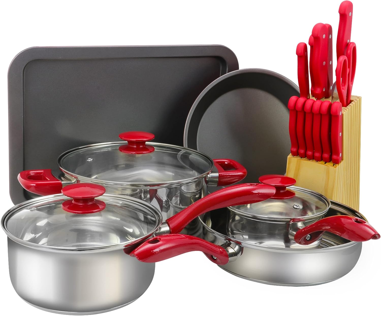 MegaChef 22 Piece Cookware Combo Set in Red