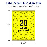 Avery Printable Round Labels, Sure Feed Technology, 1.5" Diameter, Neon Yellow, Print-to-the-Edge, Laser/Inkjet