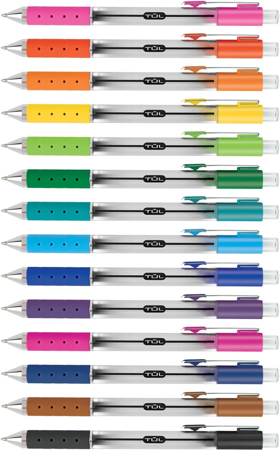 TUL GL Series Retractable Gel Pens, Medium Point, 0.7 mm, Silver Barrel, Assorted Standard & Bright Ink Colors