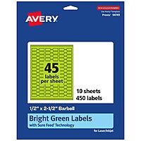 AVERY Printable Barbell Labels, Sure Feed Technology, 1/2" x 2-1/2", Bright Green