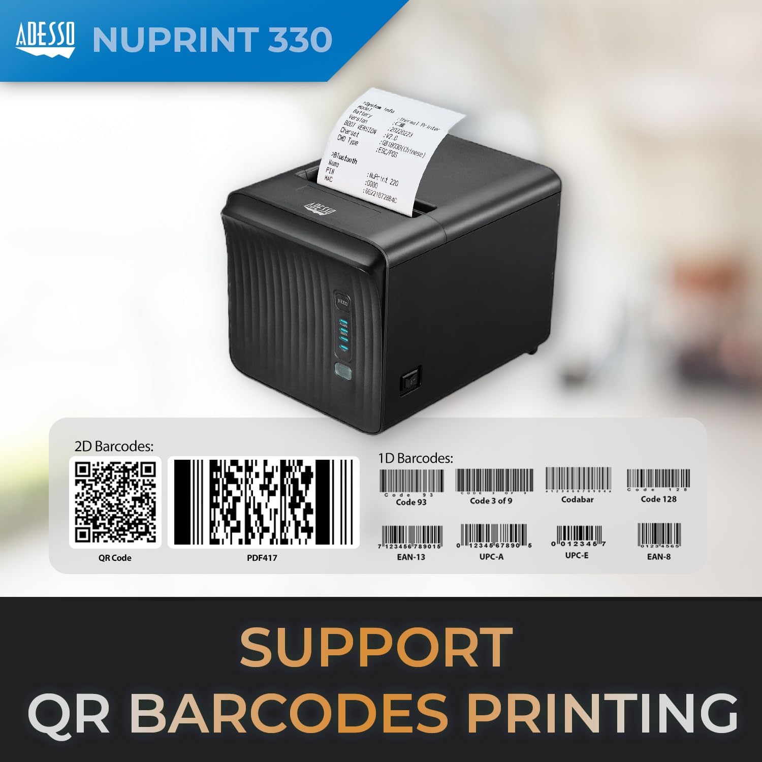 3" (80mm) Network Interface Thermal Receipt Printer with Autocutter, NuPrint 330, 250mm/s Printing Speed