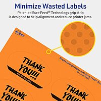 Avery Printable Oval Labels, Sure Feed Technology, 2" x 3-1/3", Bright Orange, Print-to-The-Edge, 80 labels