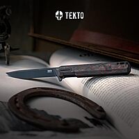TEKTO F2 Bravo Folding Pocket Knife - D2 Steel Blade, Ceramic Ball Bearings - EDC - Snap, Swift Flip for Camping - 2.4oz (68g), Forged Ember Handle, Black Titanium Accents
