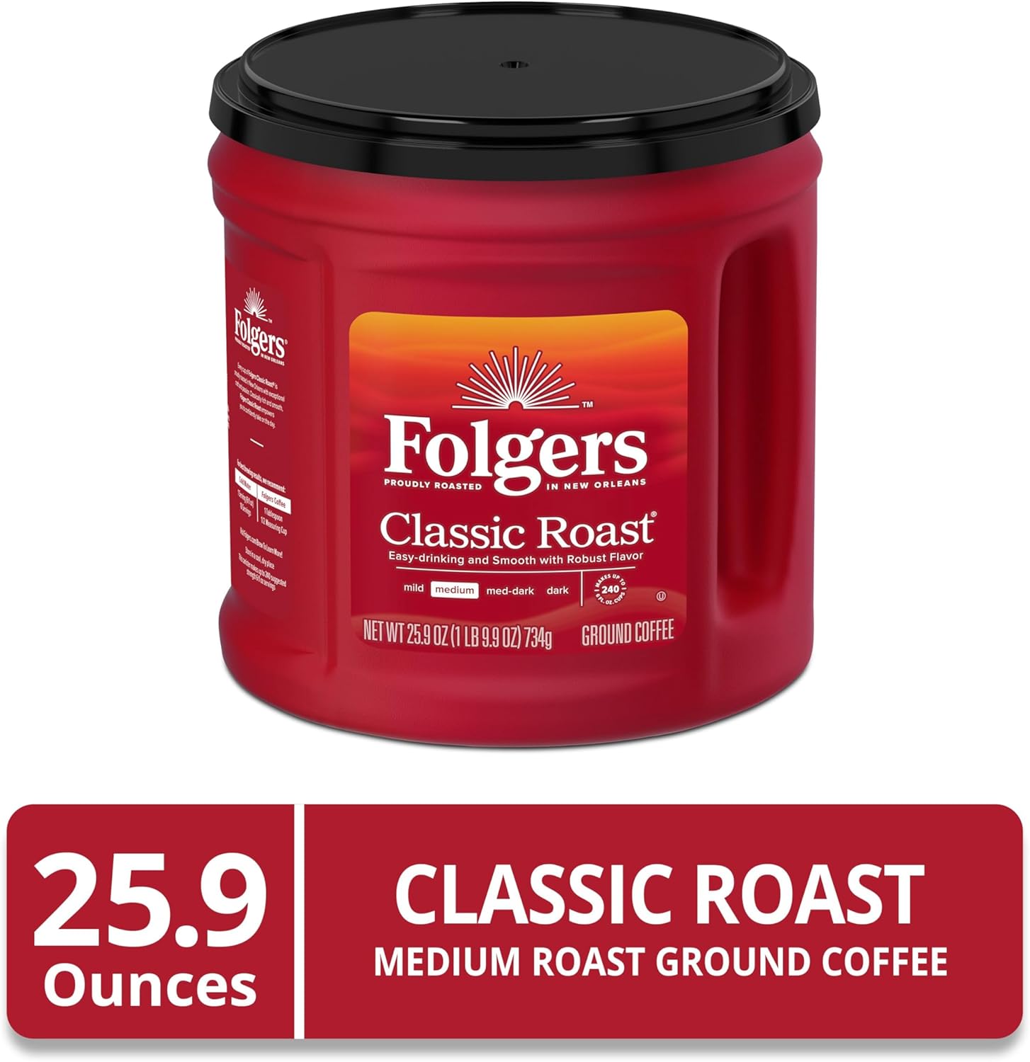 Folgers Classic Roast Ground Coffee, Medium Roast Coffee, 25.9 Ounce Canister
