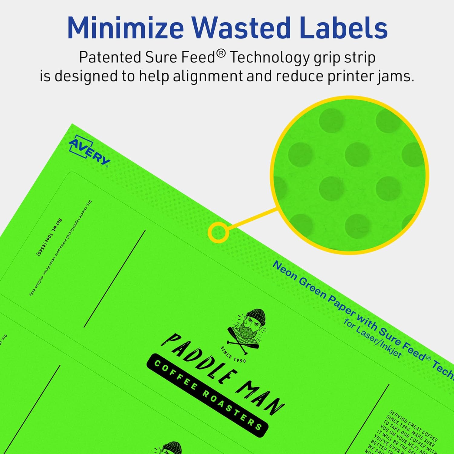 Avery Printable Rectangle Labels, Sure Feed Technology, 2.25" x 7.75", Neon Green, Print-to-the-Edge, Laser/Inkjet