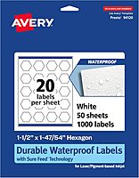 AVERY Durable Waterproof Hexagon Labels, Sure Feed Technology, 1-1/2" x 1-47/54"