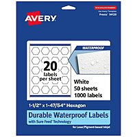 AVERY Durable Waterproof Hexagon Labels, Sure Feed Technology, 1-1/2" x 1-47/54"