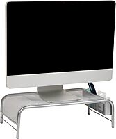 Mind Reader Monitor Stand, Ventilated Laptop Riser, Desktop Organizer, Side Storage, Metal Mesh, 20"L x 11.5"W x 5.5"H, Silver