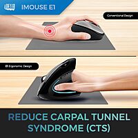 Adesso iMouse E1 Wired Vertical Ergonomic Illuminated Optical 6-Button USB Mouse - Glossy Black, Right-Handed