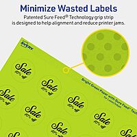 AVERY Printable Round Labels, Sure Feed Technology, 1-1/4" Diameter, Bright Green, Print-to-The-Edge, Laser/Inkjet