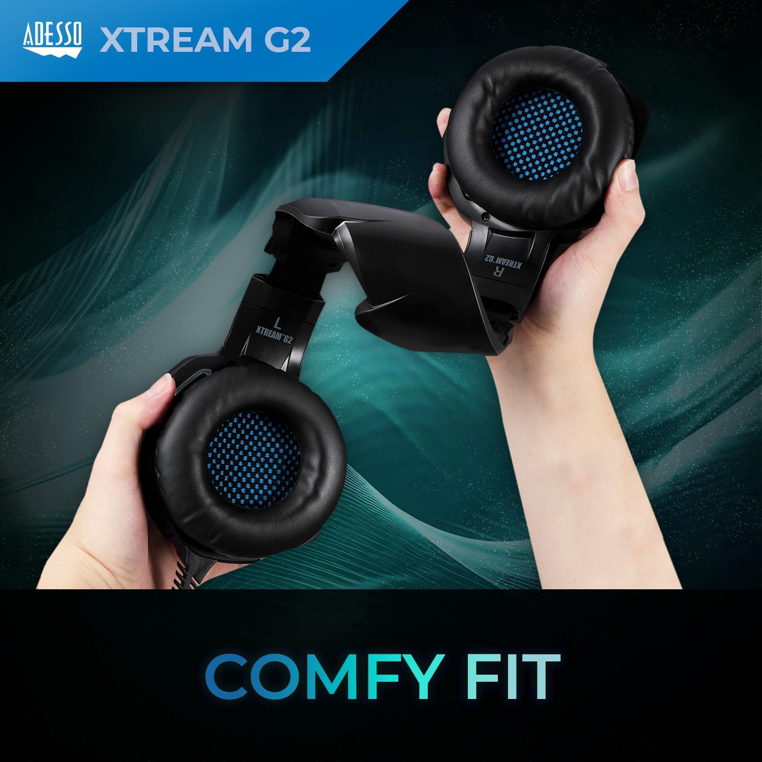 ADESSO Xtream Gaming Headset with 50 mm Drivers, Noise Cancelling Microphone and LED Lighting