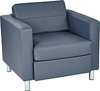 Office Star Pacific Armchair with Padded Box Spring Seats and Silver Finish Legs, Dillon Blue Faux Leather