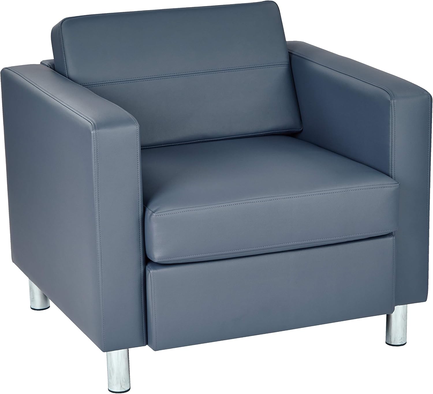 Office Star Pacific Armchair with Padded Box Spring Seats and Silver Finish Legs, Dillon Blue Faux Leather