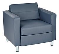 Office Star Pacific Armchair with Padded Box Spring Seats and Silver Finish Legs, Dillon Blue Faux Leather