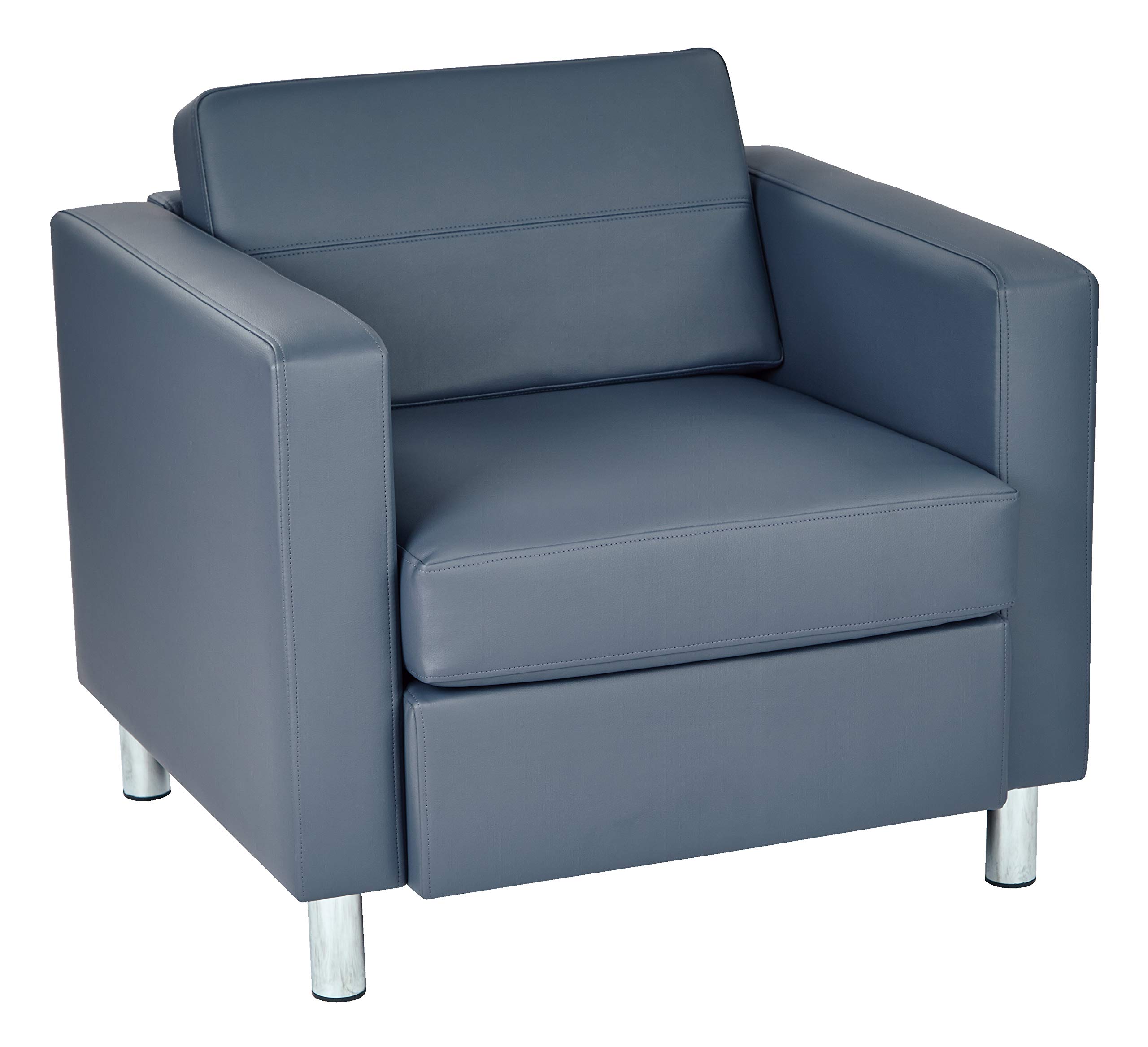 Office Star Pacific Armchair with Padded Box Spring Seats and Silver Finish Legs, Dillon Blue Faux Leather