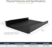 StarTech.com 2U Server Rack Shelf - Universal Vented Rack Mount Cantilever Tray for 19" Network Equipment Rack & Cabinet - Heavy Duty Steel - Weight Capacity 50lb/23kg - 22" Deep Shelf (CABSHELF22V)