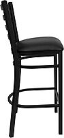 Flash Furniture Hercules Series Ladder Back Metal Restaurant Barstool, Modern Upholstered Armless Bar Height Chair for Restaurants and Kitchens, Black Black Vinyl Seat/Black Metal Frame Set of 1