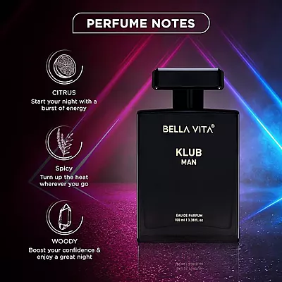 Bella Vita Luxury Klub Men Eau De Parfum Liquid Perfume With Lemon, Rose And Vanilla|Musky And Spicy Long Lasting Premium Edp Fragrance Fresh Scent, 100Ml