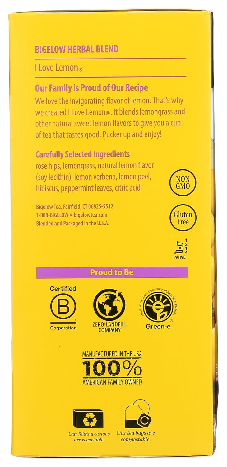 Bigelow I Love Lemon Herbal Tea Bags, Box Of 28