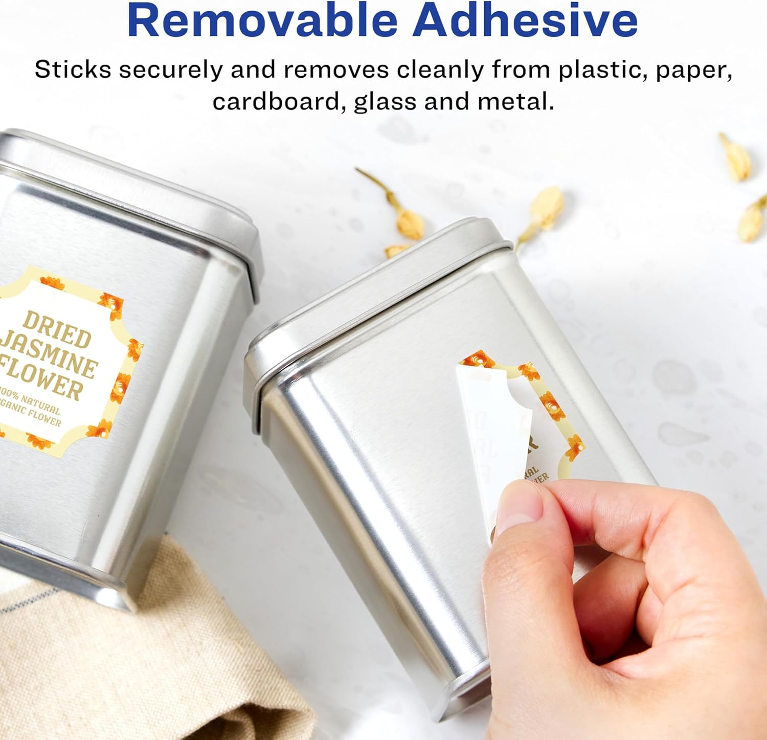 Avery Matte White Removable Square Scalloped Labels, Sure Feed Technology, Print-to-The-Edge, 1-5/8" x 1-5/8"