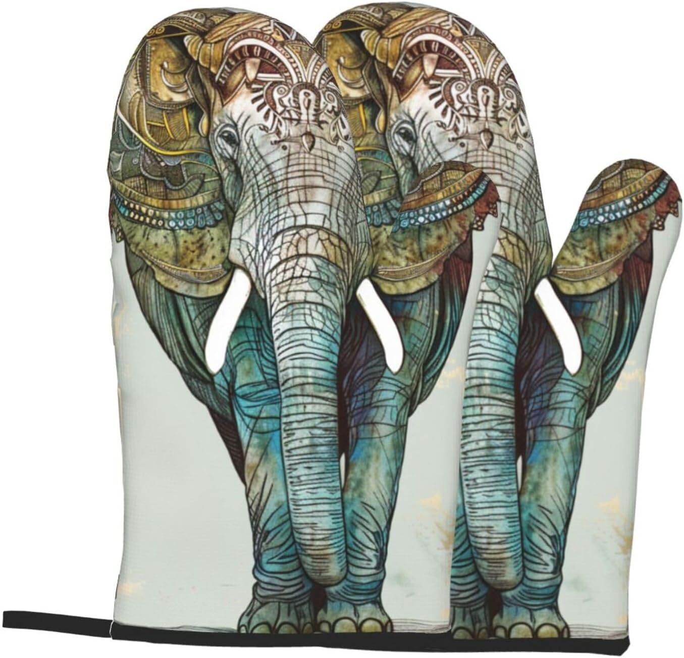 Elephant Print Printed Oven Mitts 2pcs - Heat Resistant Waterproof Fabric Oven Gloves for Kitchen, Baking