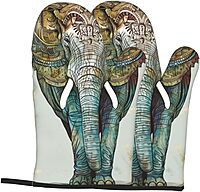 Elephant Print Printed Oven Mitts 2pcs - Heat Resistant Waterproof Fabric Oven Gloves for Kitchen, Baking