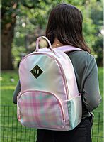 Emma & Chloe Pastel Waterproof Vinyl Backpack for Traveling and Commuting (Ombre Stripes)