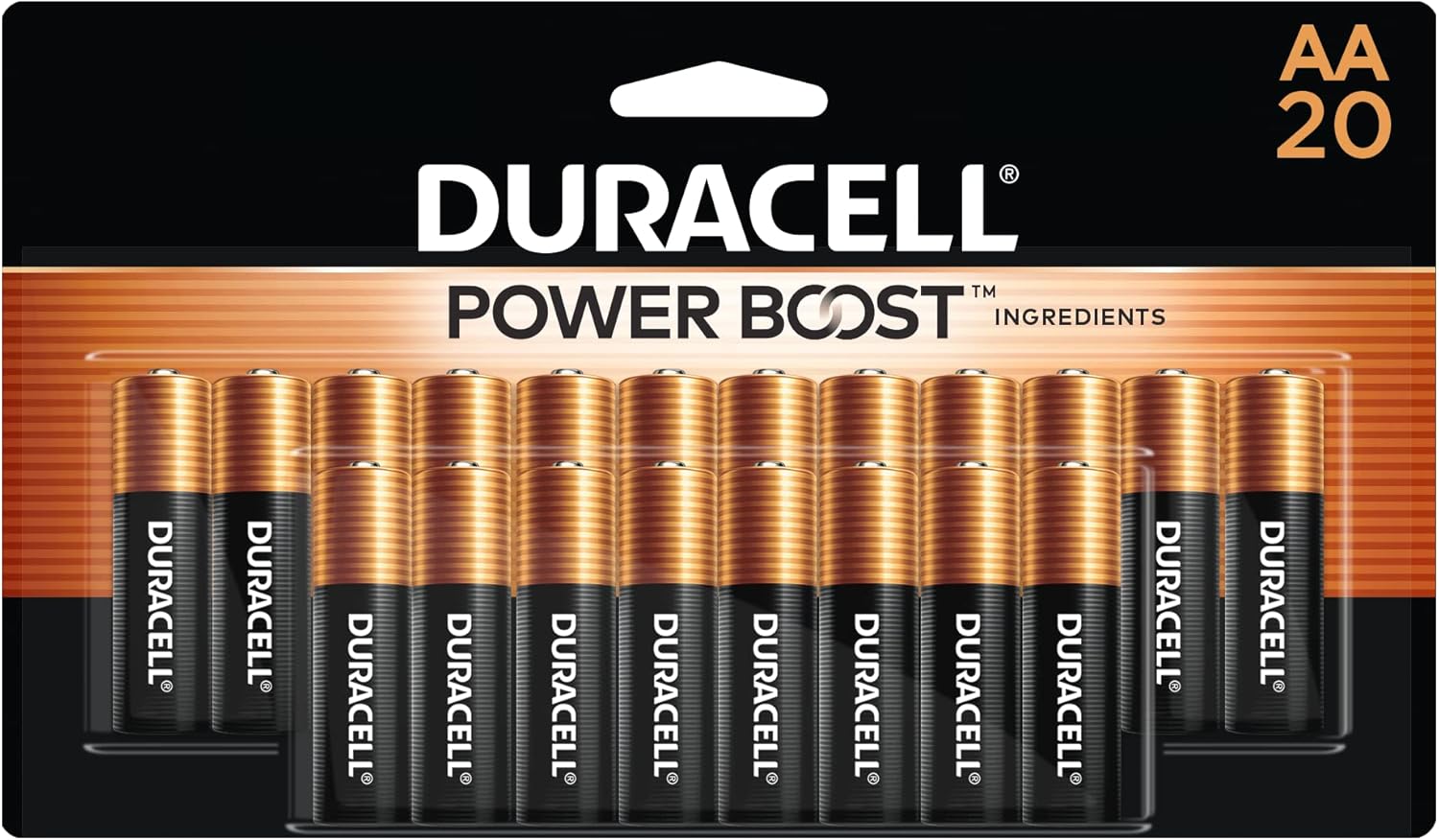 Duracell Coppertop AA Batteries with Power Boost Ingredients, 20 Count Pack Double A Battery with Long-lasting Power