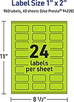 Avery Printable Rectangle Labels, Sure Feed Technology, 1" x 2", Bright Green