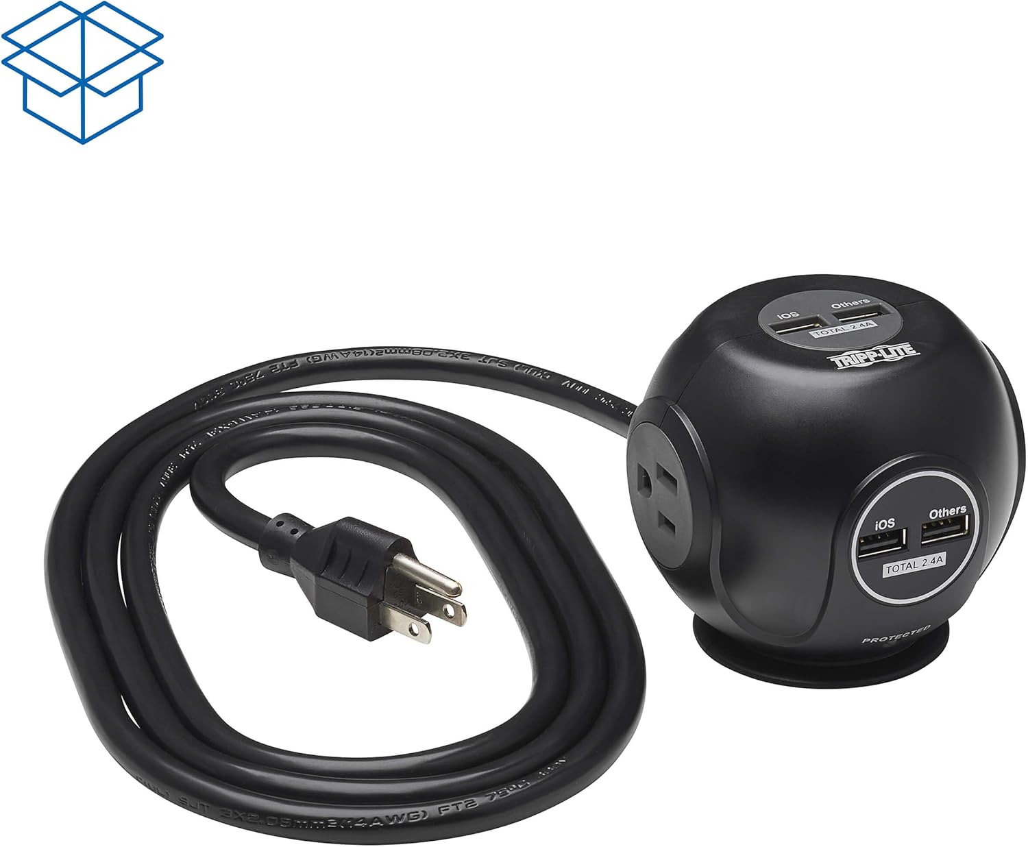 Tripp Lite Surge Protector 3-Outlet Spherical Surge Protector, 4 USB Ports (4.8A Shared) - 6-ft. (1.83 m) Cord, 5-15P Plug